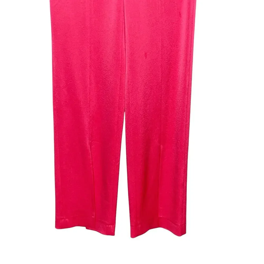 Alice + Olivia 4 Jody High Waisted Front Slit Satin Trouser Pant Wide Leg Pink - Picture 6 of 10